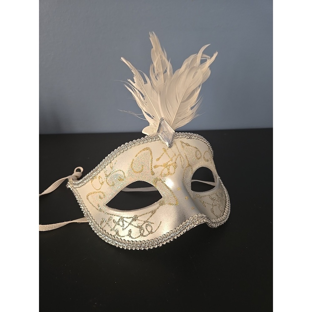 Mardi Gras Carnival Masquerade Party Eye Mask Silver Glitter‎ Sparkles Feathers